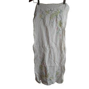 Vintage Pink Green Floral handmade embroidered Lace Dresser scarf runner